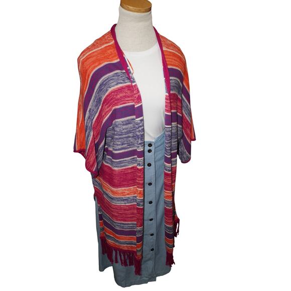 Wrangler Retro Striped Fringe Kimono Cardigan S/M – Boho Southwestern Open Front - Picture 10 of 11
